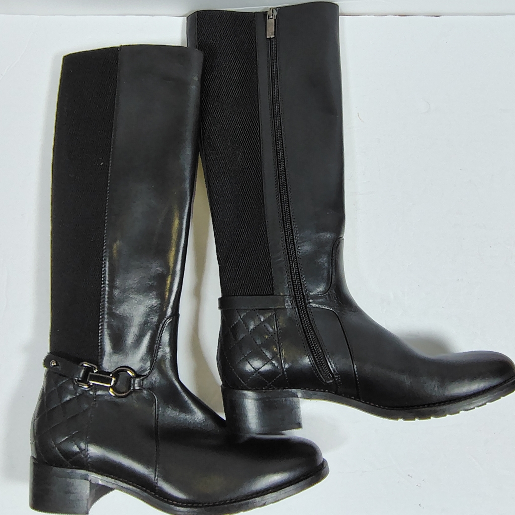 Aquatalia Quilted Black Leather Tall Knee High Equestrian Boots Women's Size 6